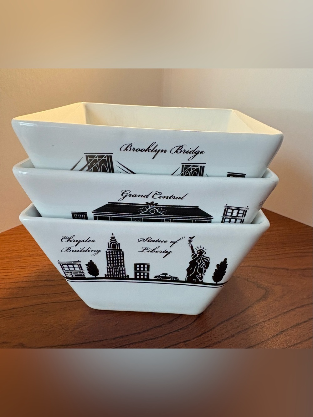 222 Fifth City Block Manhattan NY Square Porcelain Appetizer Bowls (3)